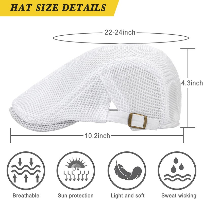 Xinveen Men's Mesh Cap Breathable Summer Newsboy Hat Adjustable Beret Ivy Cap Irish Cabbie Driving Hunting Hats - Image 4